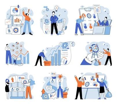 Business development. Diverse groups foster culture continuous improvement and Stock Illustration