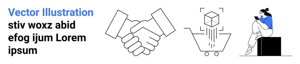 Business development, e-commerce, virtual interaction, teamwork, modern techn Stock Illustration