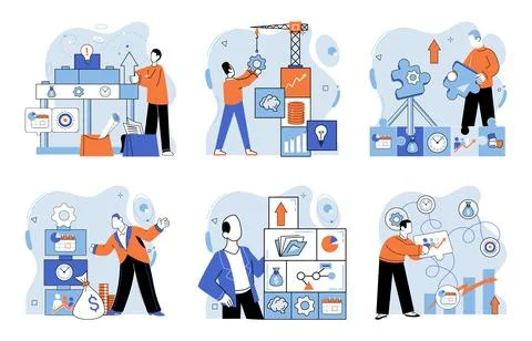 Business development. Finance experts navigate economic challenges and 스톡 일러스트