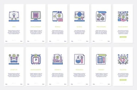 Business development financial technology UX, UI onboarding mobile app page Stock Illustration