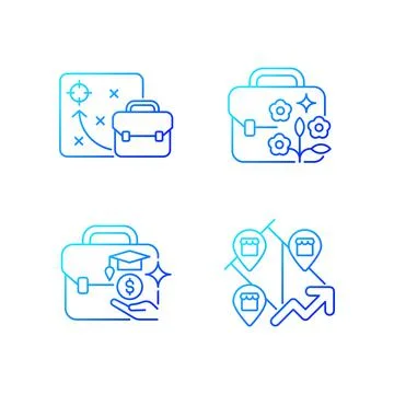 Business development gradient linear vector icons set Stock Illustration