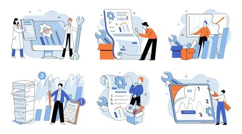 Business development. Group brainstorming sessions generate unique and practical 스톡 일러스트