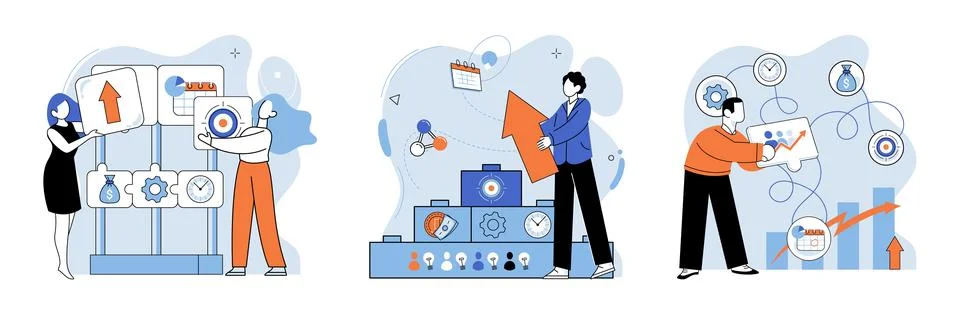 Business development. Group dynamics impact decision-making processes Illustrazione stock