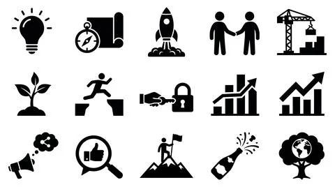Business development icon set with displays comprehensive collection イラスト素材