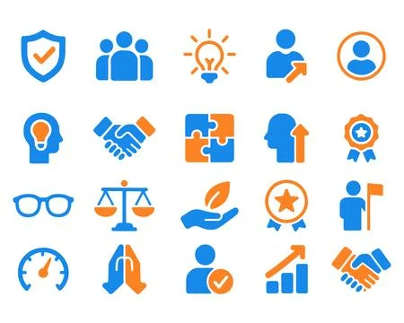 Business Development Icon Set Vector Company Teamwork Puzzle Success Investme Illustrazione stock