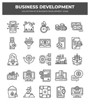 Business Development Icons. 25 Essential Icons for Growth and Strategy 스톡 일러스트