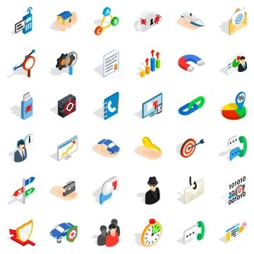 Business development icons set, isometric style 스톡 일러스트