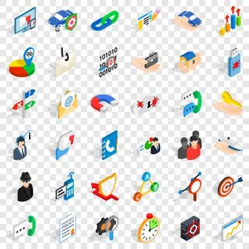 Business development icons set, isometric style Illustrazione stock