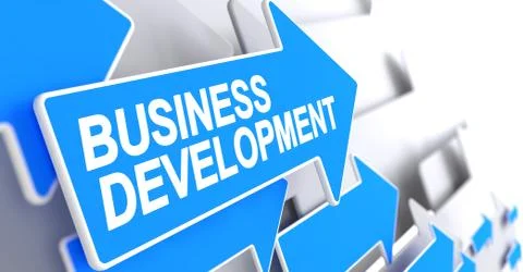 Business Development - Inscription on the Blue Pointer. 3D. 스톡 일러스트