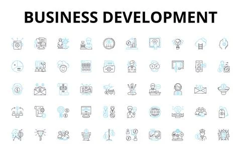 Business development linear icons set. Strategy, Growth, Innovation, Nerking Stock Illustration