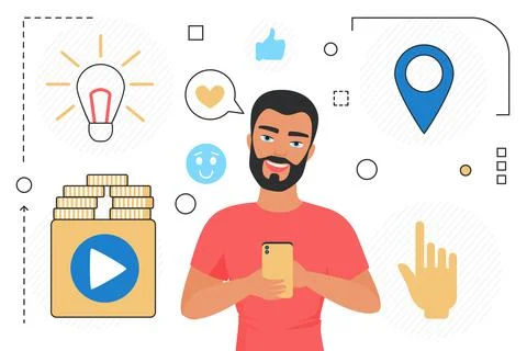 Business development modern digital technology, businessman character holding Stock Illustration