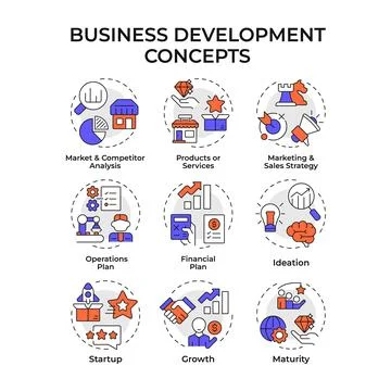 Business development multi color concept icons Illustrazione stock