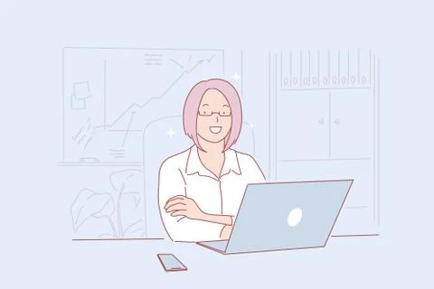 Business development, office work, analytics department, successful work conc 스톡 일러스트