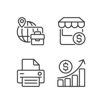 Business development pixel perfect linear icons set Illustrazione stock