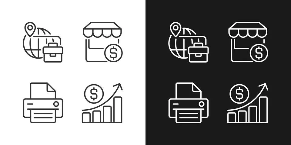 Business development pixel perfect linear icons set for dark, light mode 库存插图