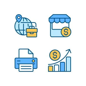 Business development pixel perfect RGB color icons set Illustrazione stock