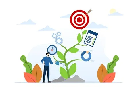 Business development plan concept, management or strategy to achieve targets. Illustrazione stock