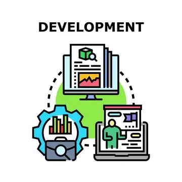Business development process with data analysis and planning Stock Illustration