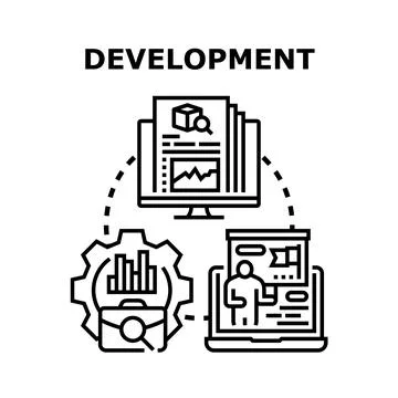 Business development process with data analysis and planning Stock Illustration
