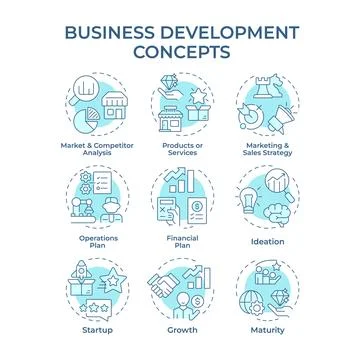 Business development soft blue concept icons Stock Illustration