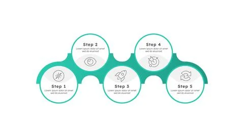 Business development strategy green horizontal timeline infographic 5 steps Illustrazione stock