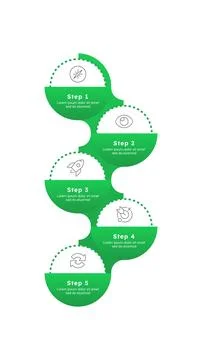 Business development strategy green round vertical timeline infographic 5 ste 스톡 일러스트