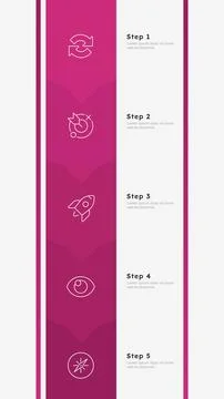 Business development strategy pink vertical frame timeline infographic 5 step Illustrazione stock