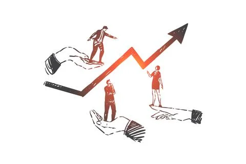 Business development, teamwork, career concept sketch. Hand drawn isolated Illustrazione stock