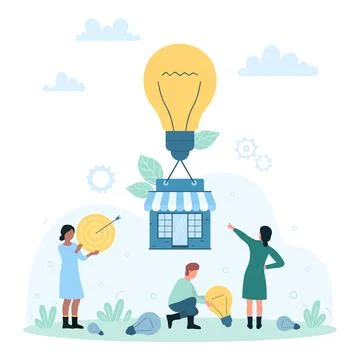 Business development through creative idea, imagination, tiny people holding 스톡 일러스트