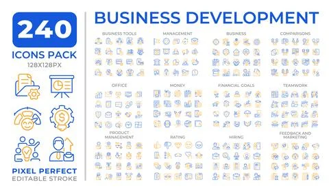 Business development two color line icons set collection 스톡 일러스트