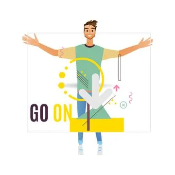 Business development vector illustration of man holding transparent screen with Stock Illustration