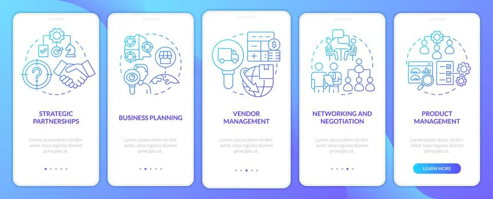 Business development ways blue gradient onboarding mobile app screen Illustrazione stock