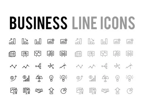Business devleopment and analyics report vector line icon set Stock Illustration