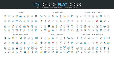 Business DevOps Web Economy Flat Icon Set Stock Illustration