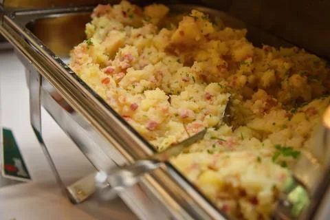 Business dinner buffet with mashed potatoes in a hotel Stock Photos