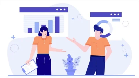 Business discussion with data visualization illustration business animated video Stock Footage 282151743