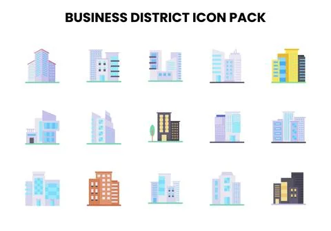 Business District Flat Graphics Icons Pack Stock Illustration