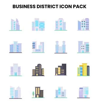Business District Flat Icons Pack Ilustração Stock