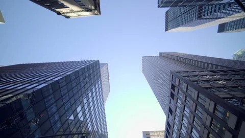 Business district of global banking city with skyscraper buildings Stock Footage