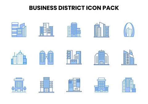 Business District Two Colour Bundle Icons Pack Ilustración de archivo