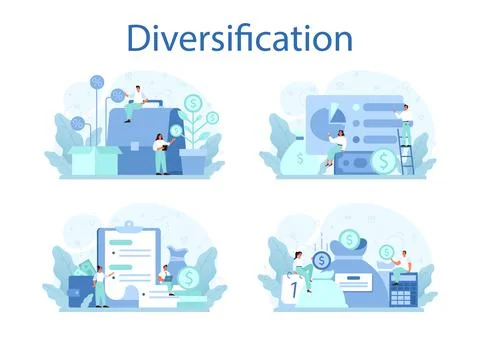 Business diversification concept set. Risk management strategy Stock Illustration