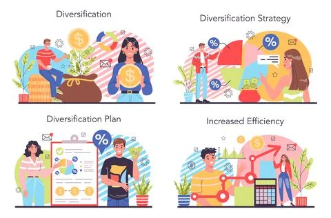 Business diversification concept set. Risk management strategy Stock Illustration