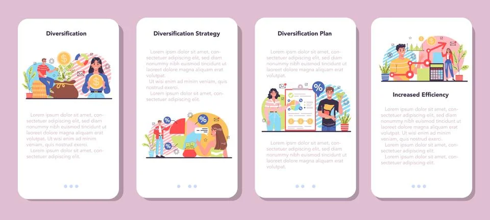 Business diversification mobile application banner set. Risk management Stock Illustration