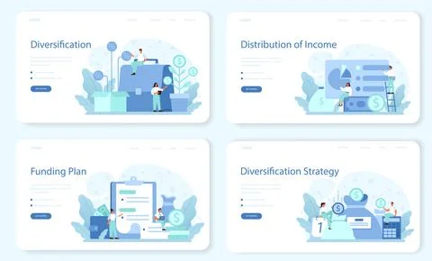 Business diversification web banner or landing page set. Risk management Stock Illustration