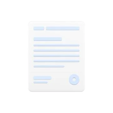 Business document 3d icon. White page with text lines and round stamp Stock Illustration