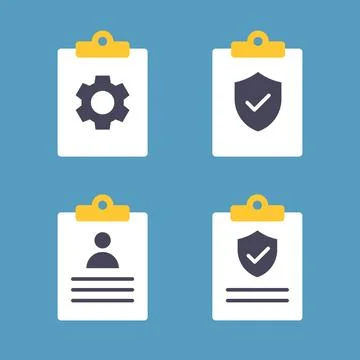 Business Document and Security Icon Set Flat Design Stock Illustration