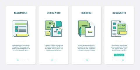 Business document, data files UX, UI onboarding mobile app page screen set Illustrazione stock
