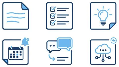 Business documentation and note taking icons with document checklist calendar Stockillustratie