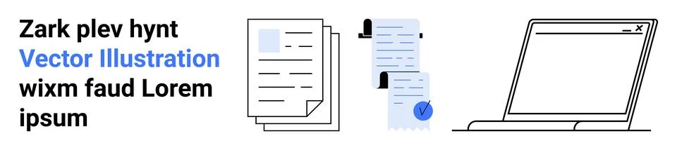 Business documents with clips, a checked list, and an open laptop. Ideal for  Stock Illustration