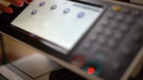 Business Documents concept. Laser machine technology in office. Secretary Stock Footage 93852588